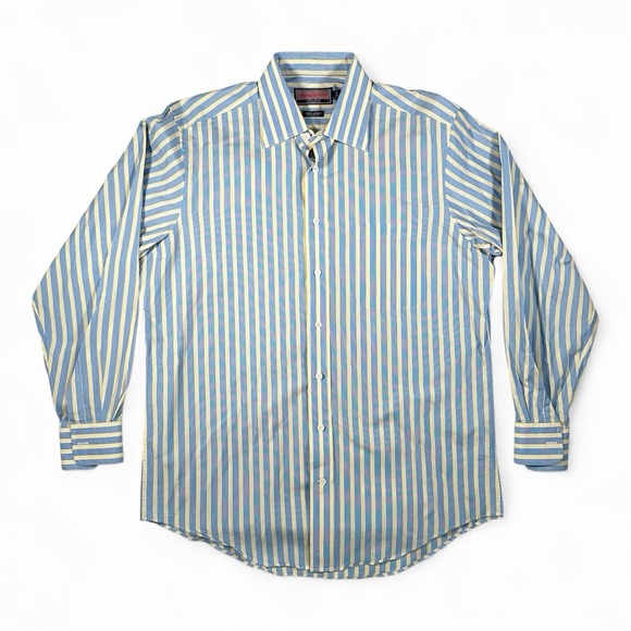 Vineyard Vines Other - Vineyard Vines Mens 16 35 Dress Shirt Blue Yellow Stripe Button Up 100% Cotton